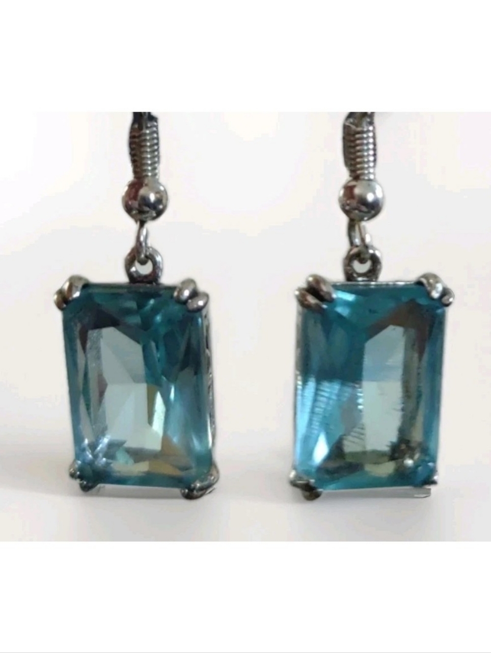 Aquamarine / Blue Topaz Dangle Earrings in Ornate Silver Plated Settings NWOT
